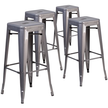 Flash Furniture 30'' High Backless Clear Coated Metal Indoor Barstool, Square Seat, PK4 4-XU-DG-TP0004-30-GG